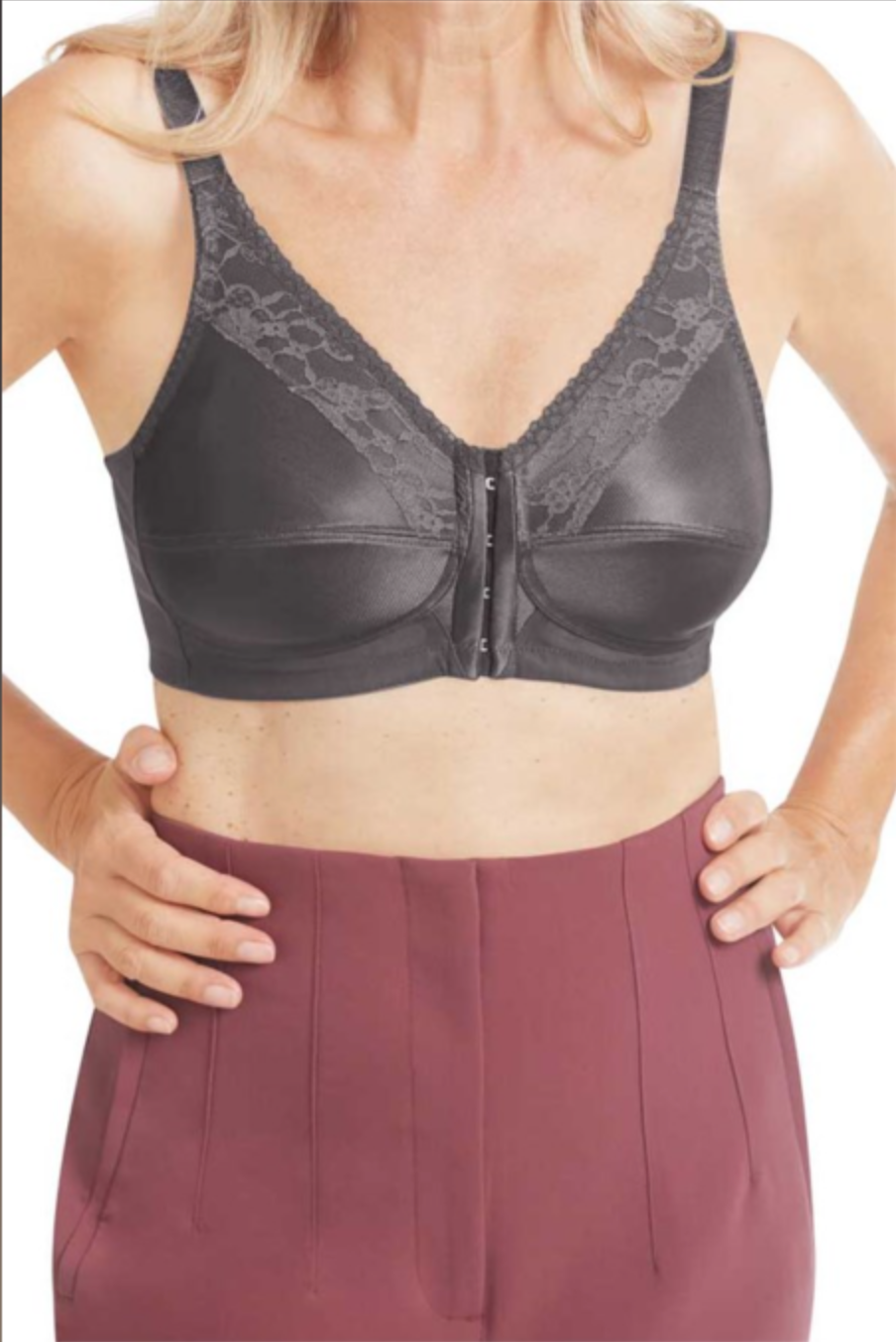 AMOENA Nancy Non-wired Front Closing Mastectomy Bra 44740 - Dark Grey