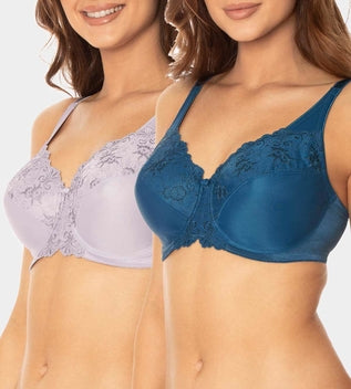 Embroidered Minimiser Twin Pack Bra In blue