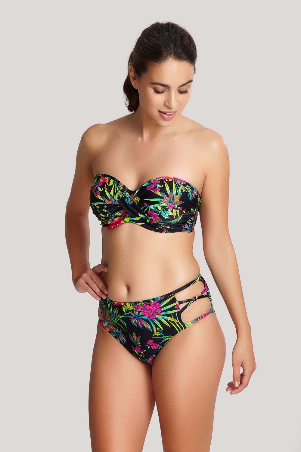 Tropical Bandeau Suspender Bikini Swimsuit