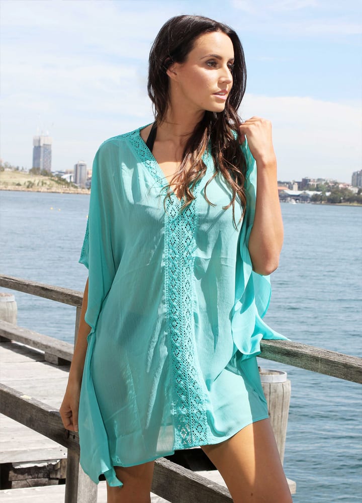 LASCULPTE Mint Lace Trim Kaftans BDSW1609