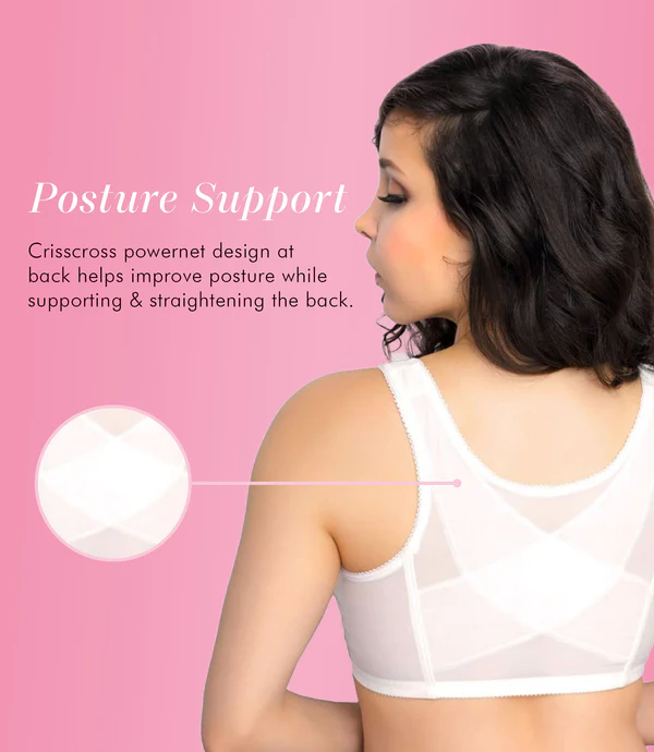 FULLY® Front Close Wirefree Cotton Posture Bra with Lace 